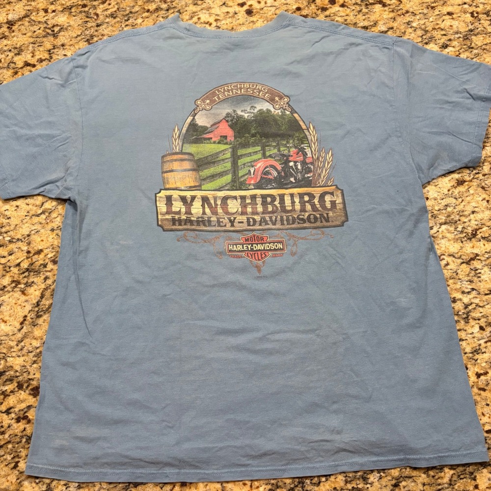 Vintage 2009 Harley Davidson Lynchburg TN T-Shirt Blue Mens XL Hanes Beefy ws